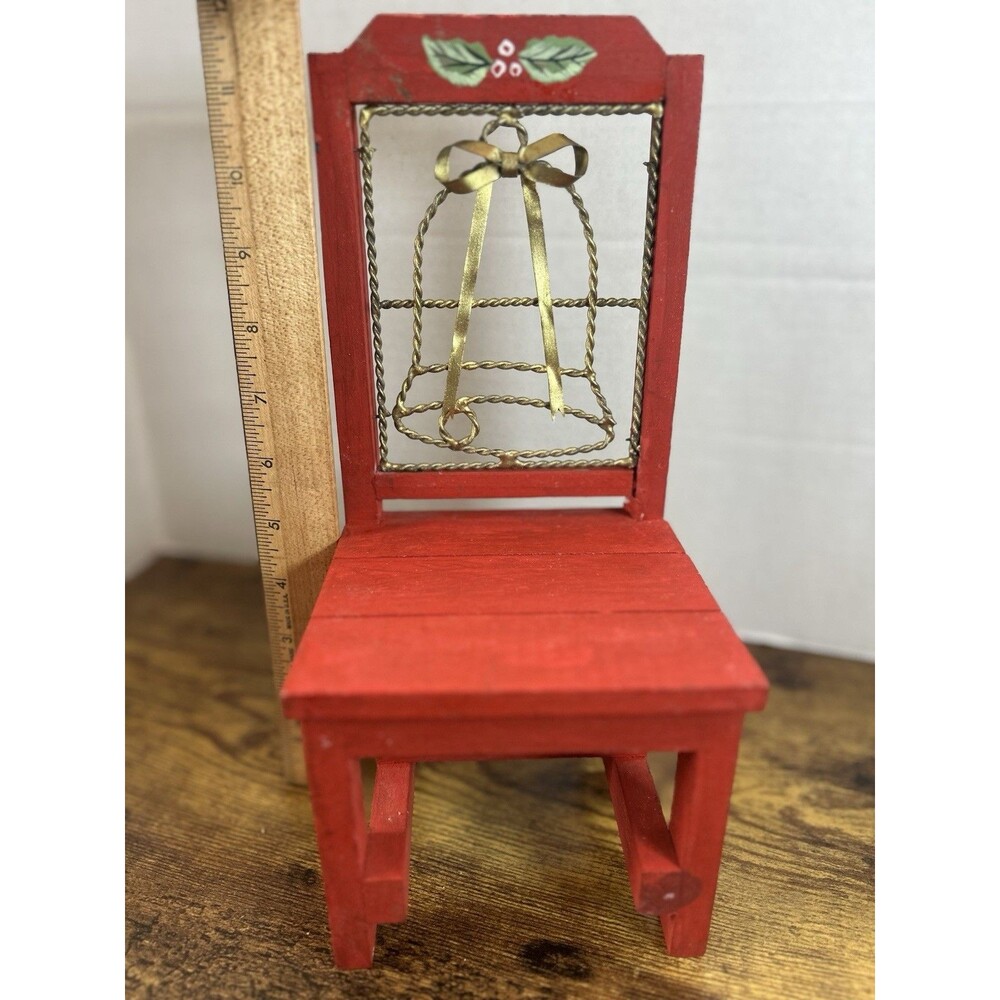 Vtg Red Wooden Christmas Chair Display Stand Bell Planter Holiday Decor Accent - Picture 8 of 12
